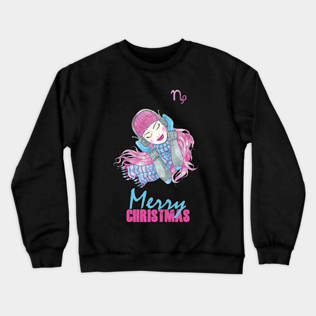 Merry Christmas Capricorn Winter Holidays Crewneck Sweatshirt by Fun Planet